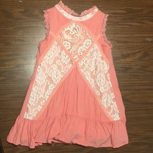 Hayden Girls Coral Linen and Lace Dress